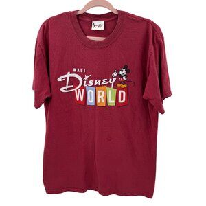 Vintage Walt Disney World T-Shirt Mickey Mouse Graphic Womens L Red 100% Cotton
